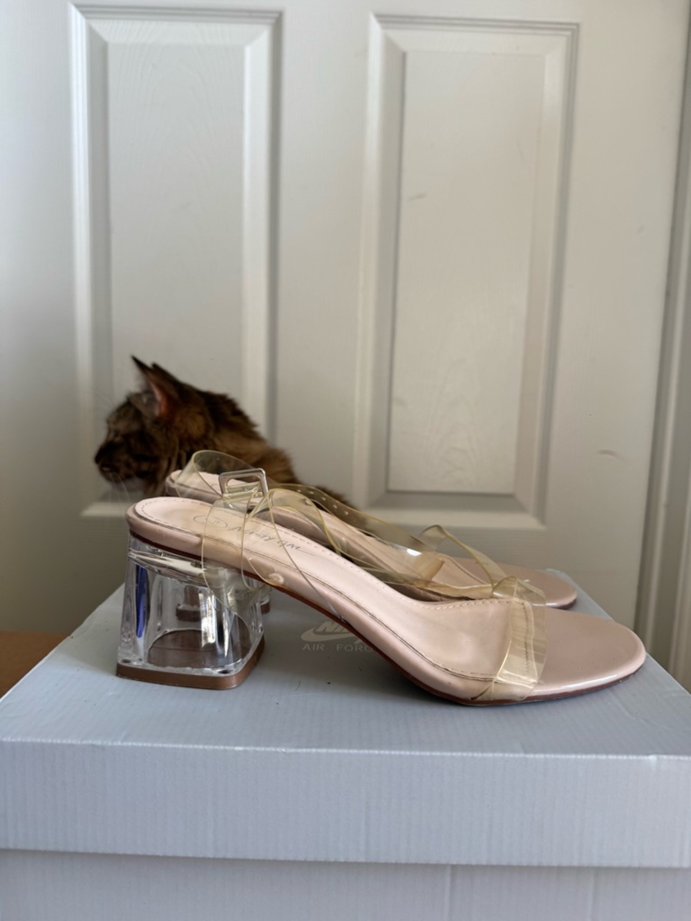 Nasty Gal Clear Strap Block Heel Sandal - Pale Pink